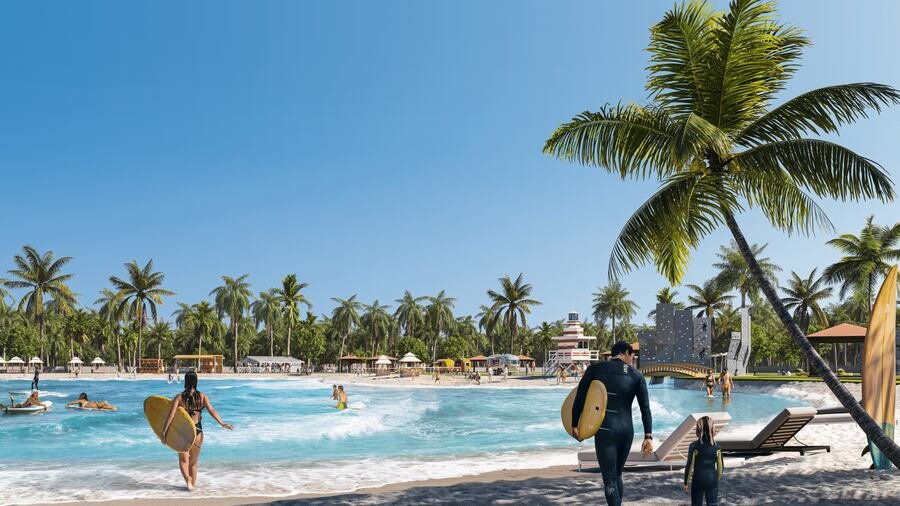 Rendering of the surf lagoon at Peak Surf Park at Two Rivers in Wesley Chapel