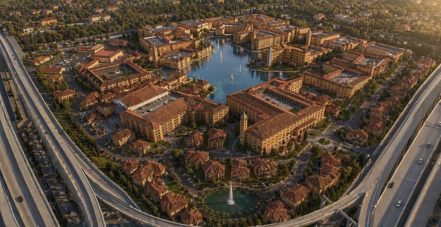 Aerial rendering of The Marco at the northeast corner of the Dallas North Tollway and US 380