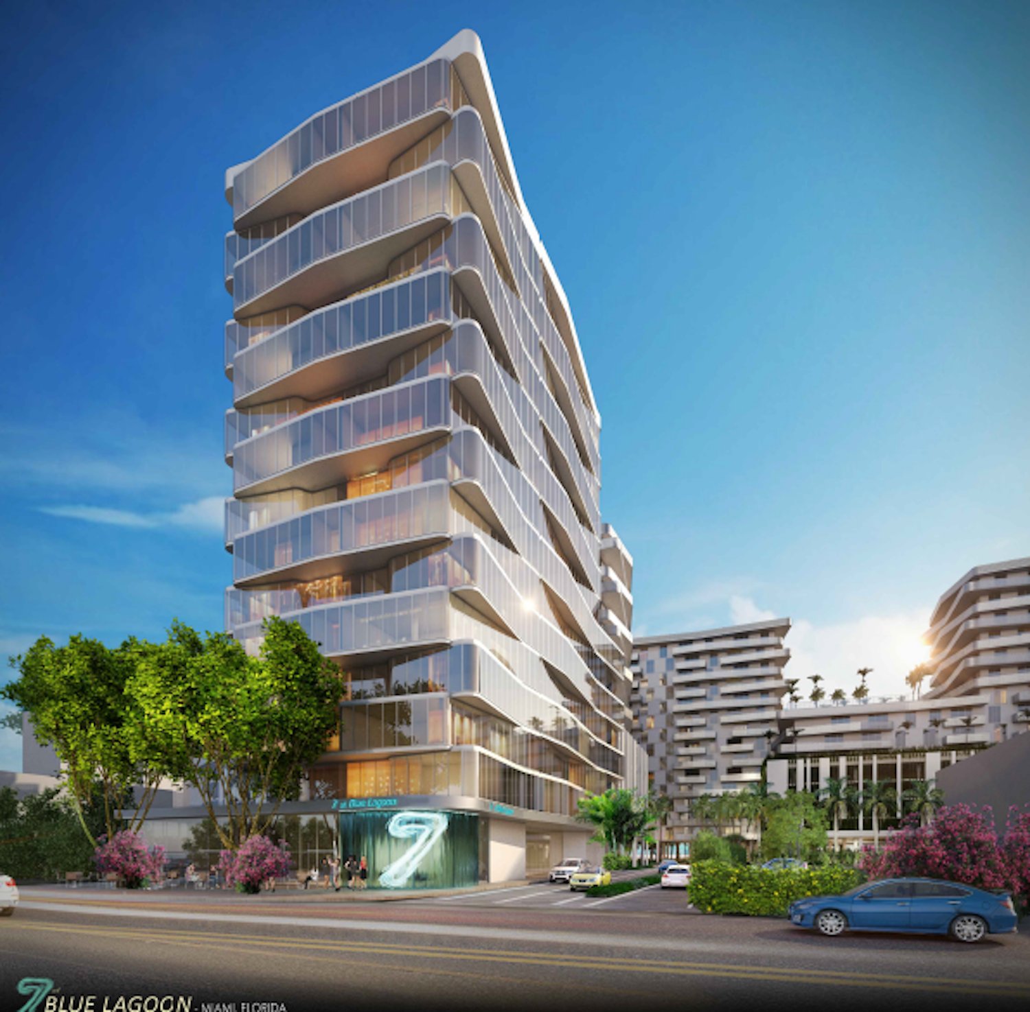 Rendering of the signature tower at 7 at Blue Lagoon, designed by Kobi Karp Architecture