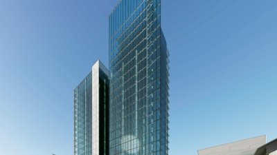 Rendering of George Tower's glass facade at Tech Square Phase 3