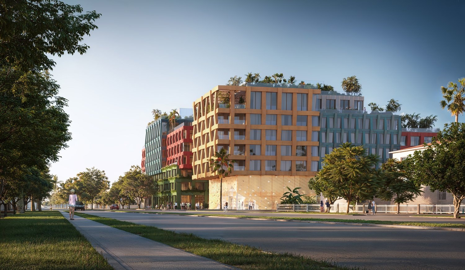 Street-level rendering of WOMA Wynwood along NW 5th Avenue (MVRDV)