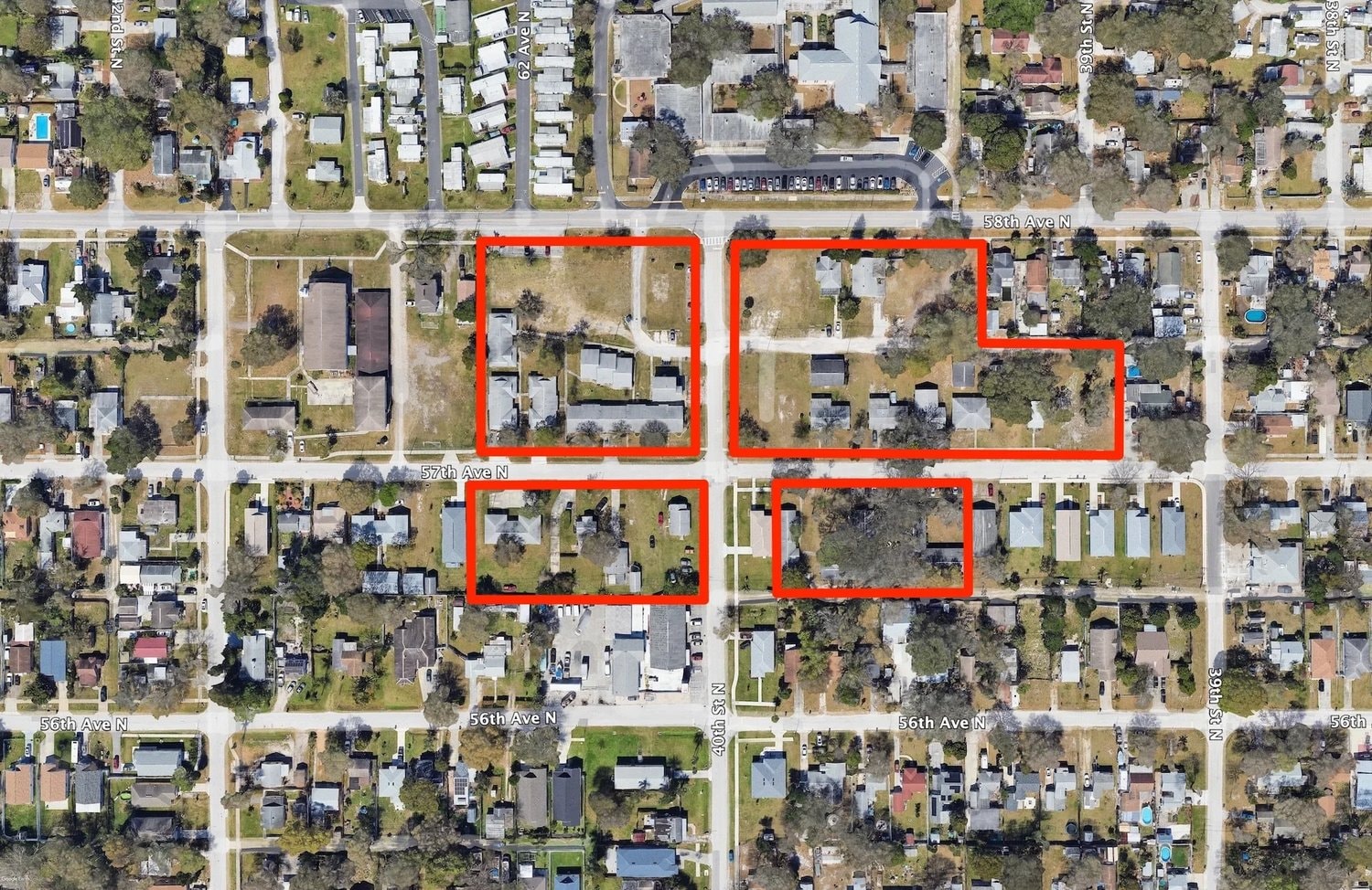 Aerial view of the Lealman Heights site near 58th Avenue North and 40th Street North