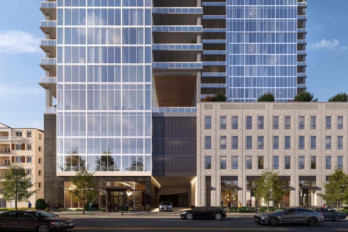 Rendering of Fourteen Park's ground-floor entry and porte-cochère