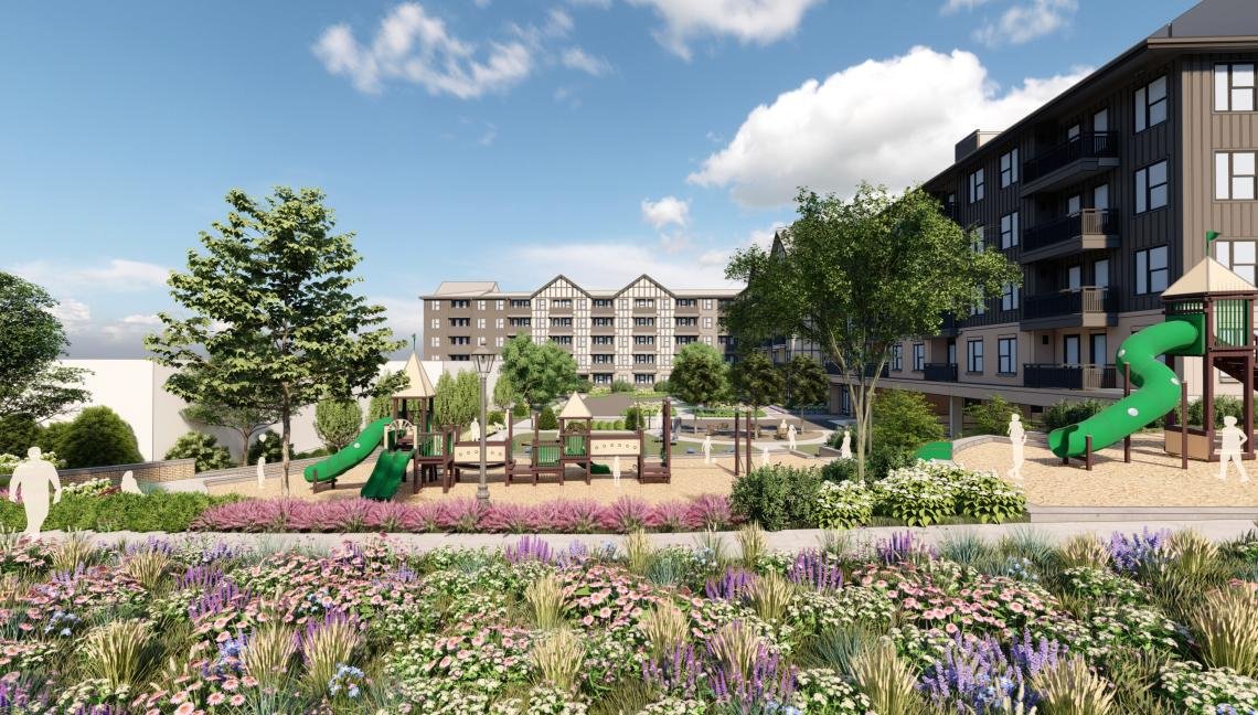 Rendering of the planned public park and playground at the North River Shopping Center redevelopment in Sandy Springs
