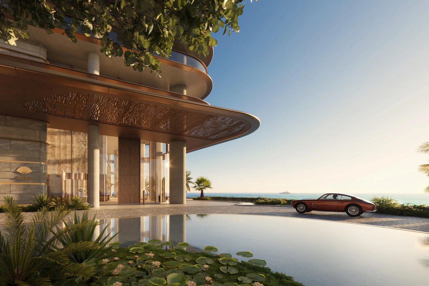 Rendering of the arrival court at The Residences at Mandarin Oriental, Miami