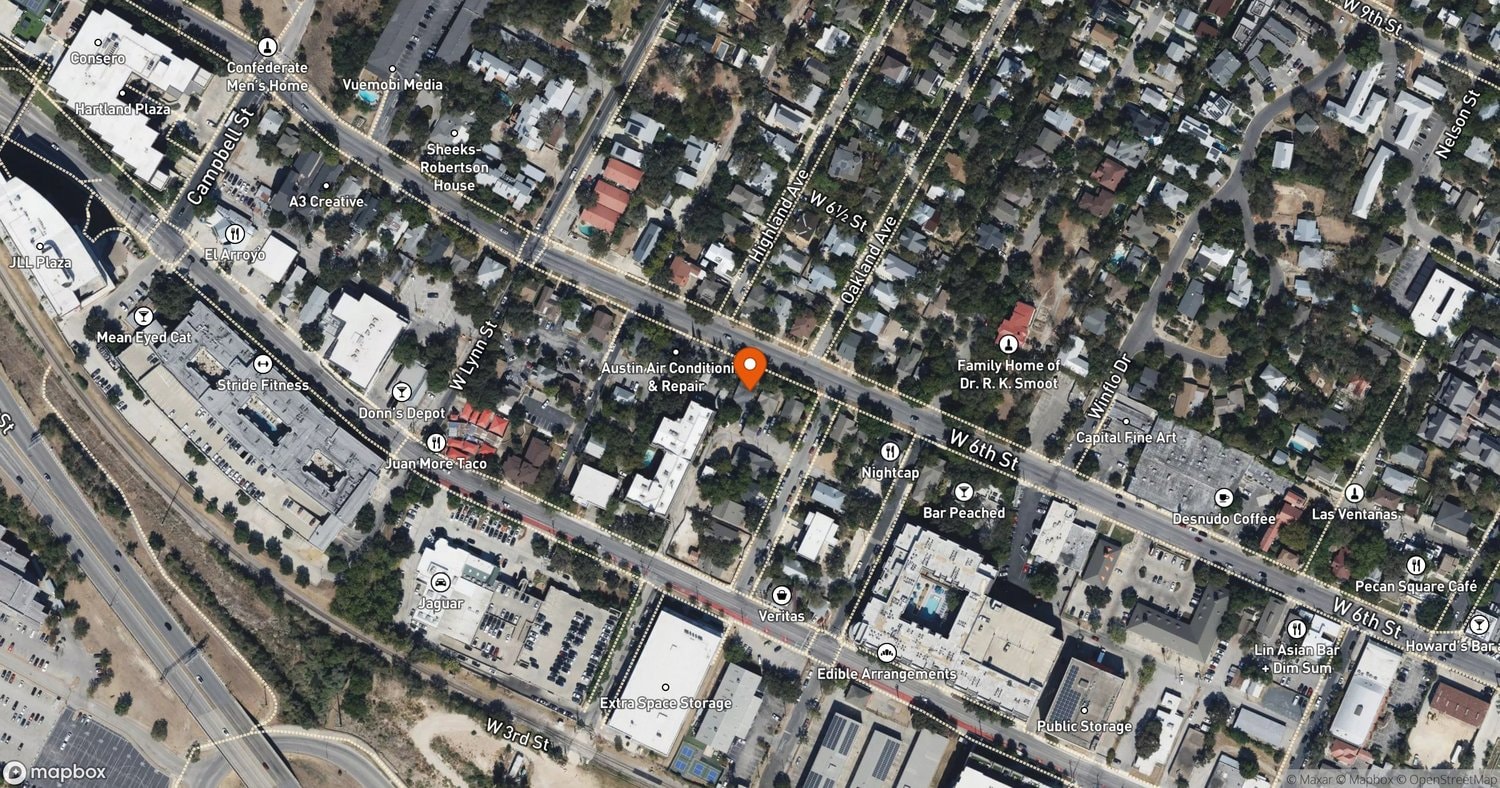 Site of CV Oakland Bungalows (Cotton Ventures Bungalows) at 1409, 1411 and 1413 W 6th St, Austin, TX 78703