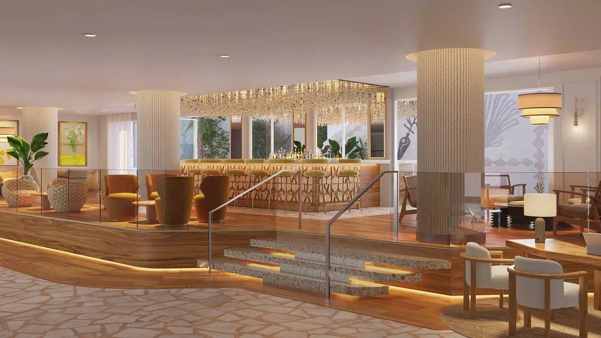 Rendering of the renovated lobby bar at Royal Palm South Beach