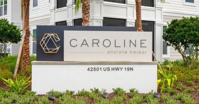 Entry monument sign at Caroline Anclote Harbor, 42501 U.S. 19 N