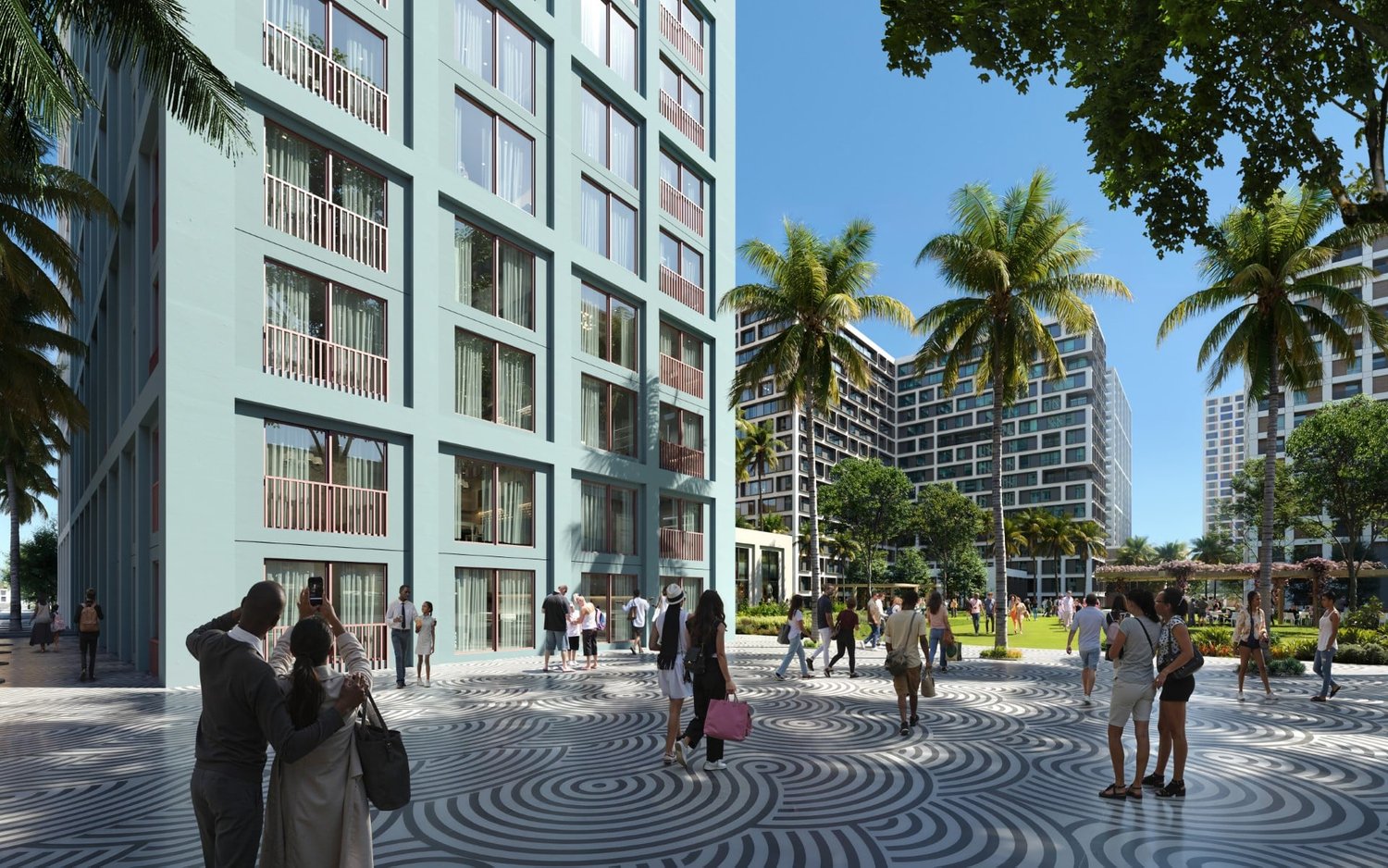 Rendering of the central public plaza at the Little River District
