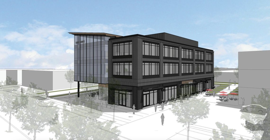 Rendering of a planned office building in The Works Phase II