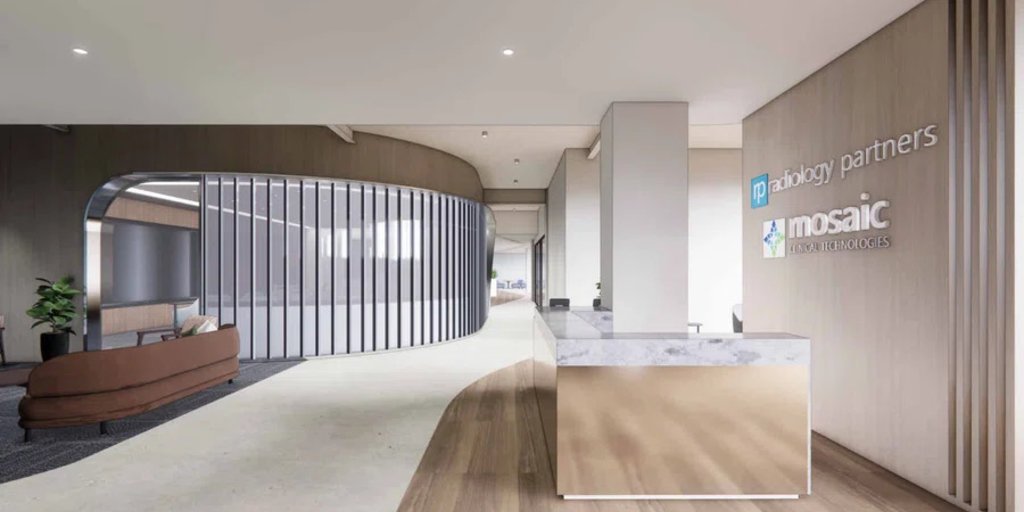Rendering of the Radiology Partners headquarters reception area at Nashville Yards