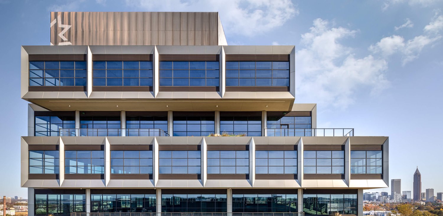 Detail of the stacked, terraced floors at Star Metals Offices