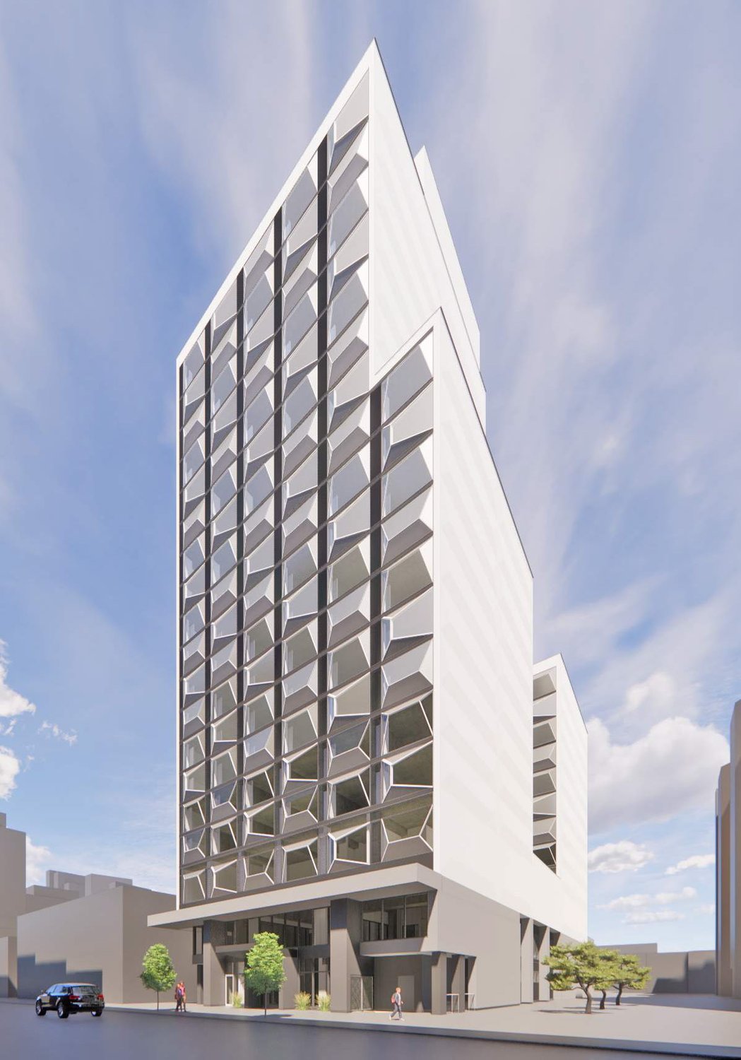 Earlier rendering of Manga Hotels' original tower proposal for 689 King Street West