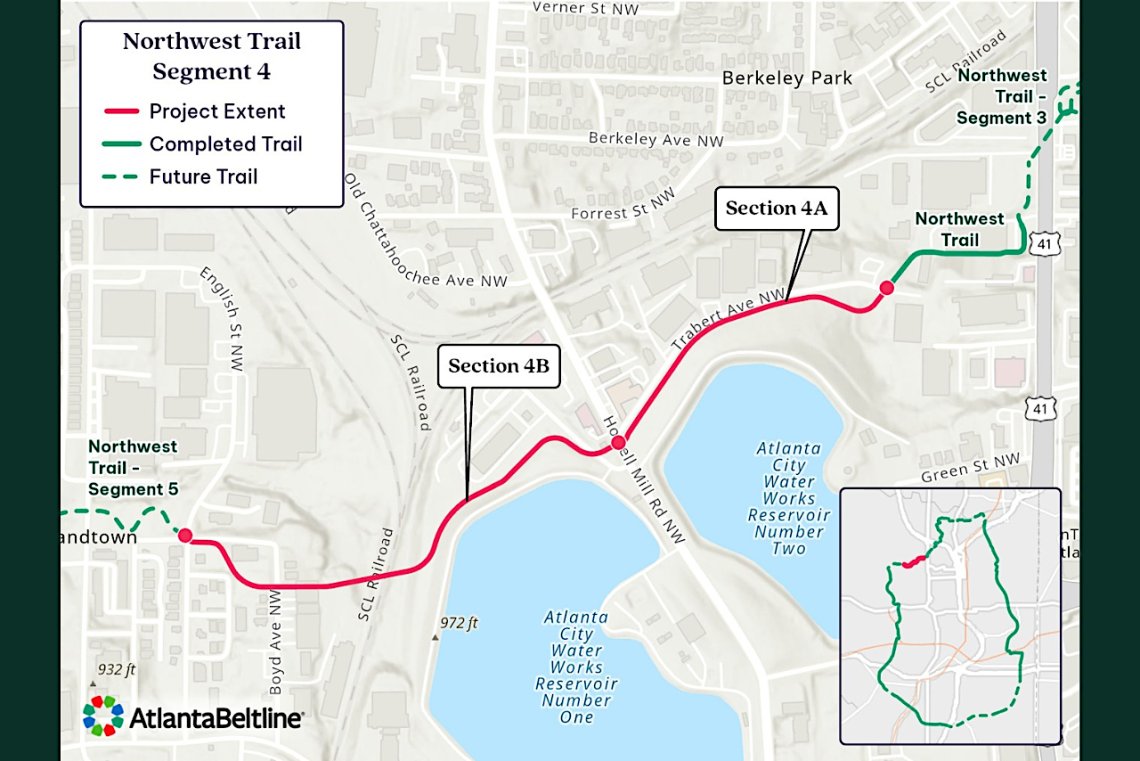 Official map of Atlanta Beltline Northwest Trail Segment 4, showing Sections 4A and 4B along English Street