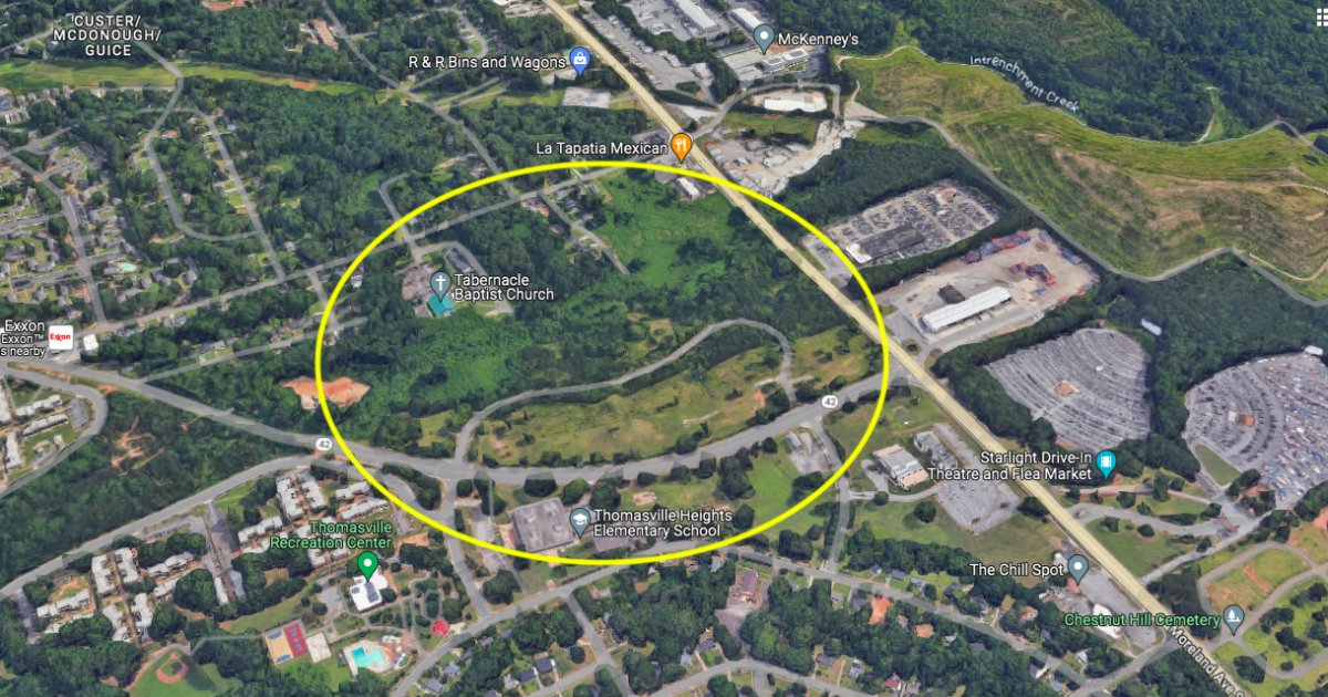 Aerial view of the Thomasville Heights redevelopment site off Moreland Avenue in southeast Atlanta