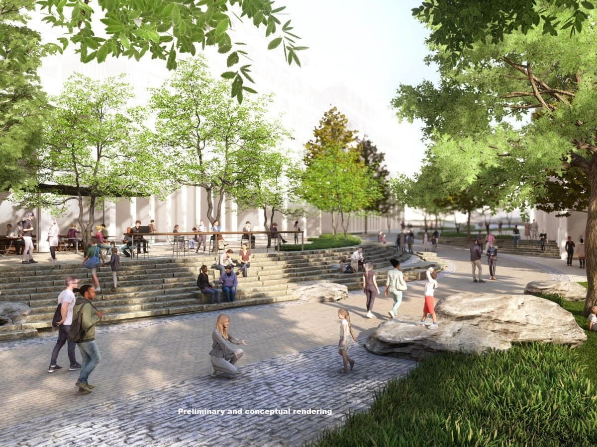 Conceptual rendering of terraced public space in the Vanderbilt Innovation Neighborhood