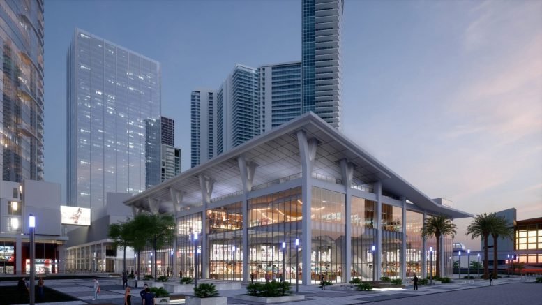 Rendering of the retail pavilion at Miami Worldcenter's Block E retail and commercial development