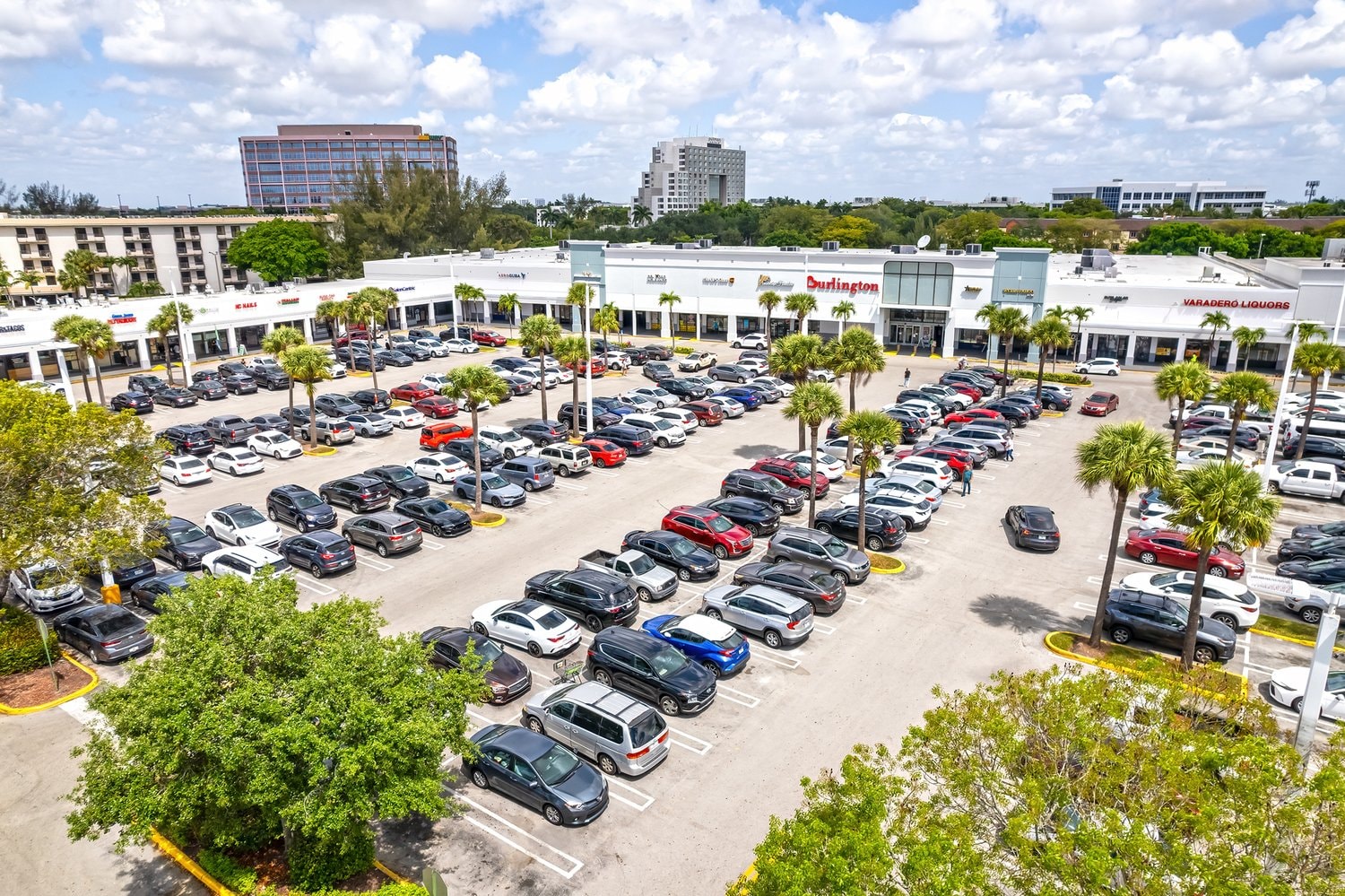 Aerial view of Airpark Plaza Shopping Center and its parking field, with Burlington anchor store