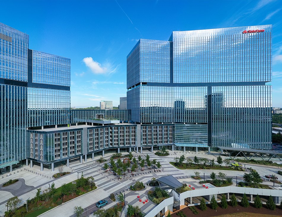 Park Center's State Farm towers and central plaza in Dunwoody