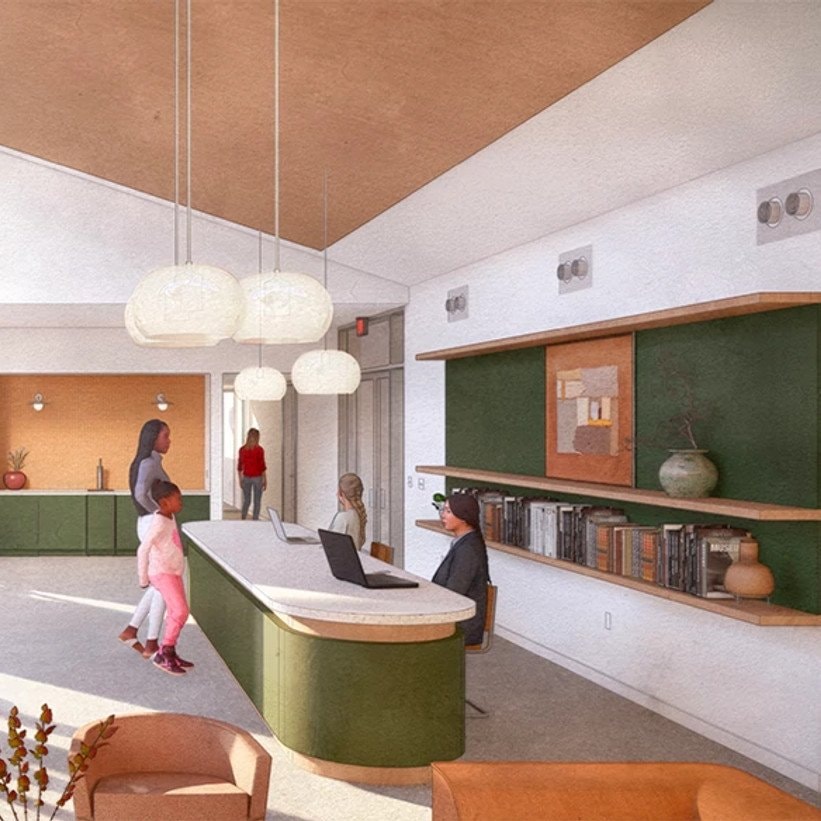 Rendering of a community interior space planned for the St. John redevelopment