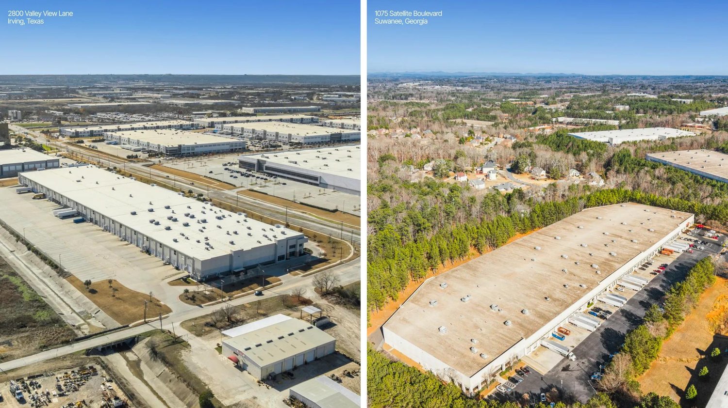 Aerial view of the industrial building at 2800 Valley View Lane in Irving, part of the Gateway Infill Growth Portfolio
