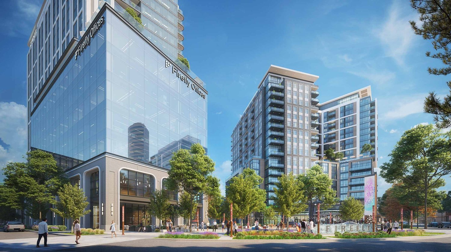 Rendering of Firefly Offices and street-level retail at Firefly Park