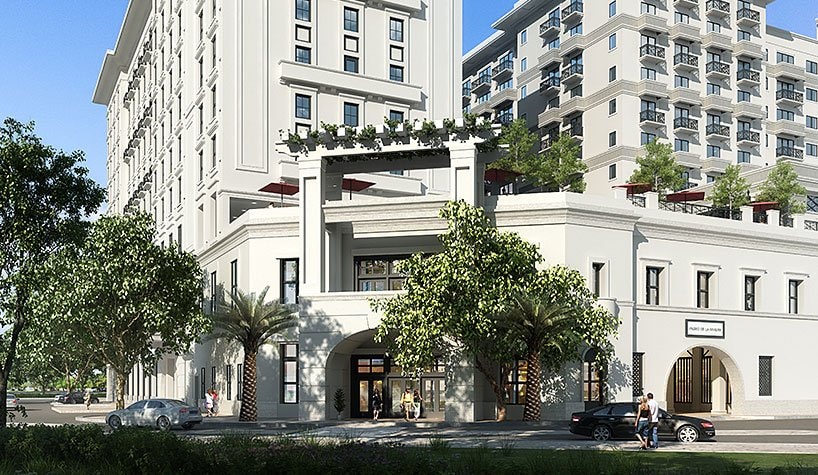 Street-level rendering of the Paseo de la Riviera (now THesis Miami) mixed-use development in Coral Gables