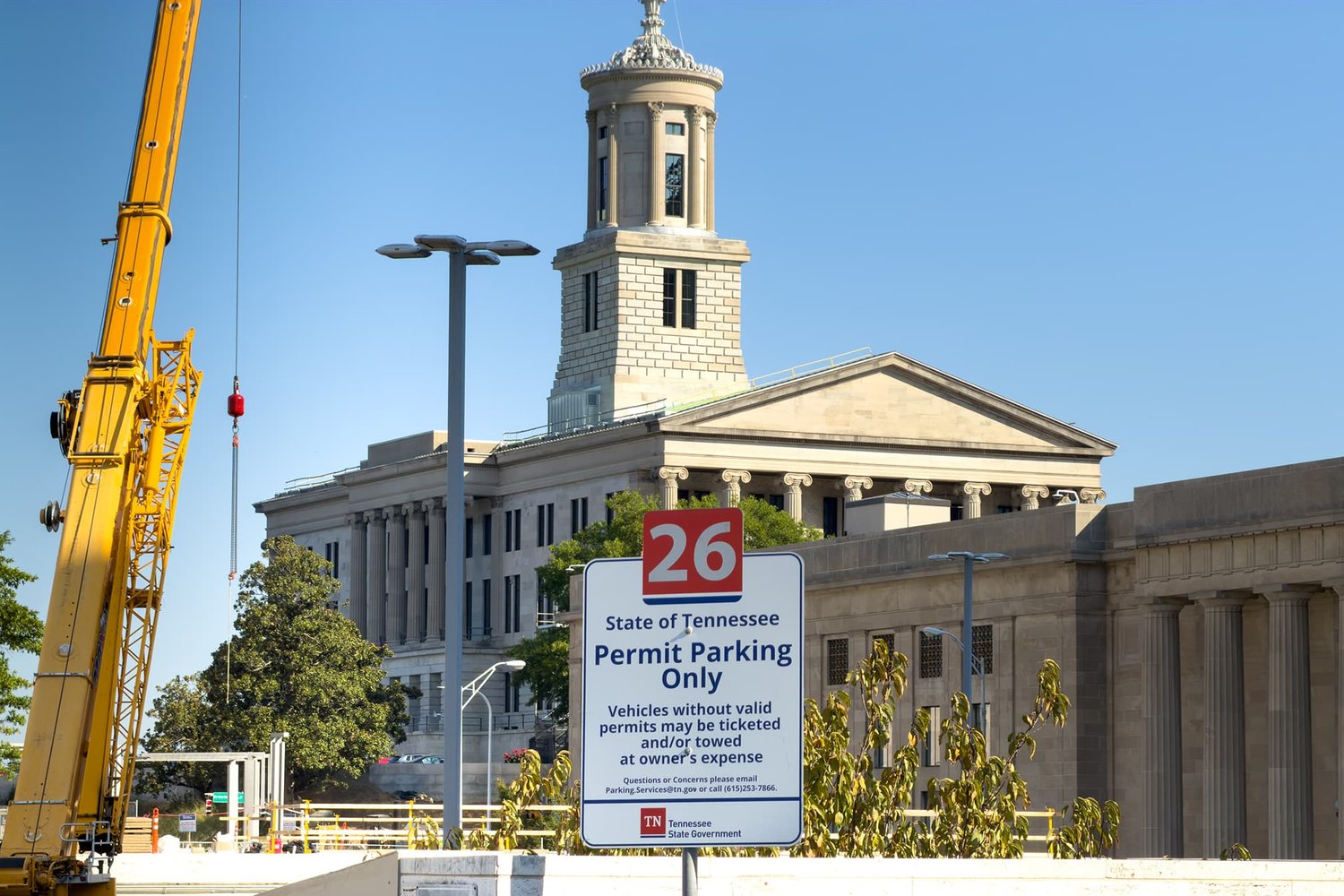 Sign for state Lot 26 (the Gold Lot) near the Tennessee State Capitol, one of five lots proposed for mixed-use redevelopment