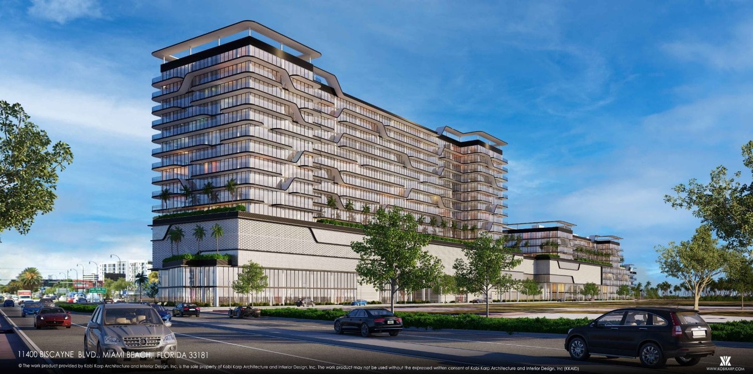 Rendering of Biscayne Shores at 11400 Biscayne Blvd, designed by Kobi Karp Architecture