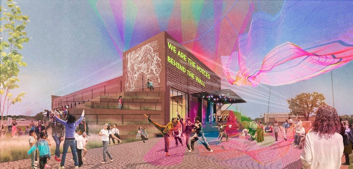 Concept rendering of the outdoor performance plaza at the Fred Rouse Center