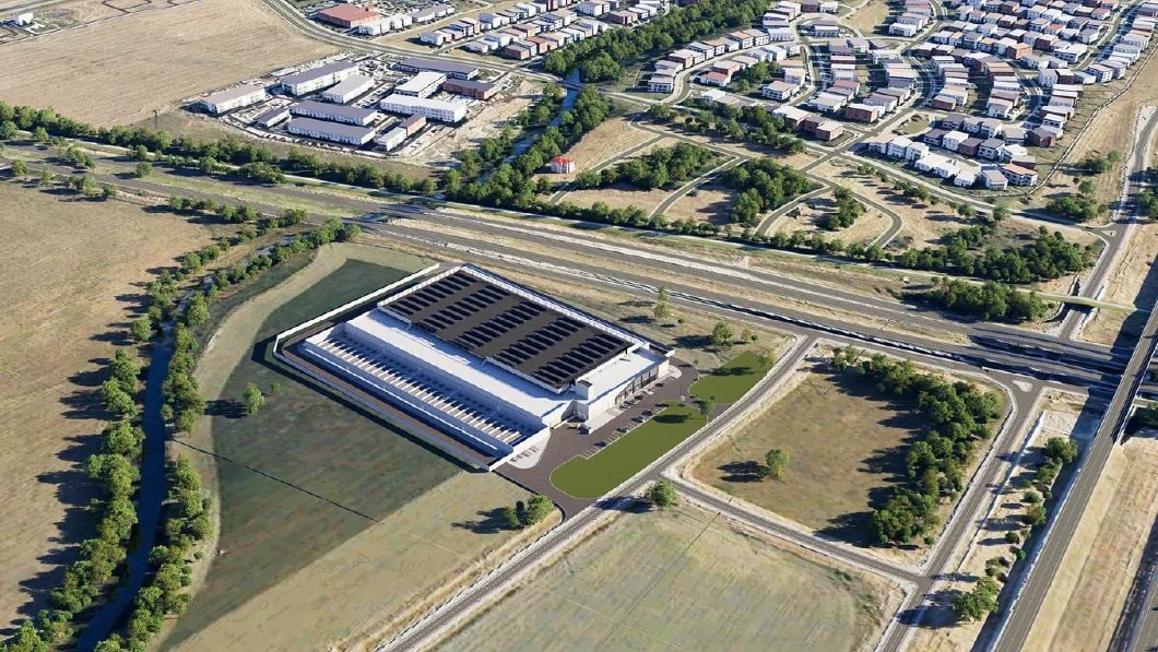 Aerial rendering of the planned Colovore data center in Hutto (AUS01 / Project Raptor)