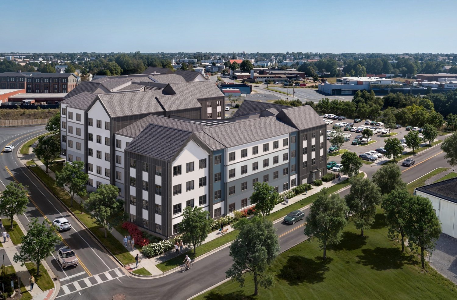 Aerial rendering of Joyfield Rise at Woodward along Statesville Avenue