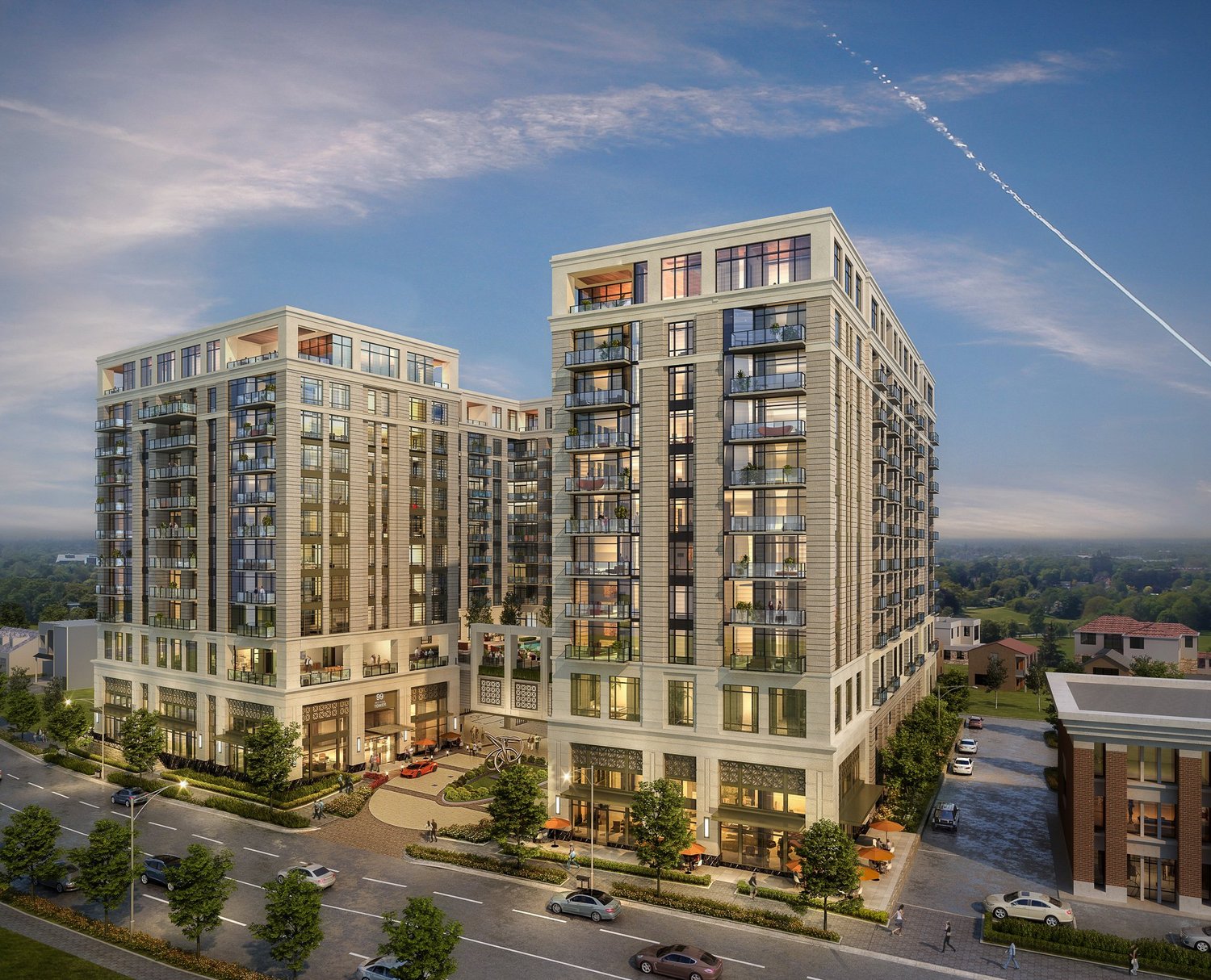 Dusk rendering of 99 West Paces by Ziegler Cooper Architects