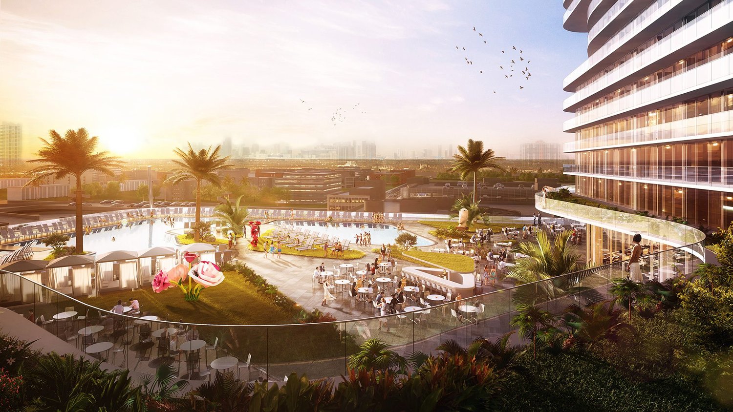 Rendering of the hotel's pool deck and outdoor amenity terrace