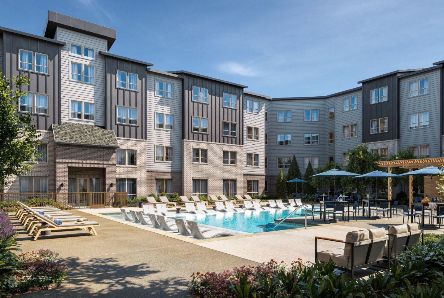 Rendering of the pool courtyard at Torrington Forest, JPI's 248-unit income-restricted community in southern Dallas