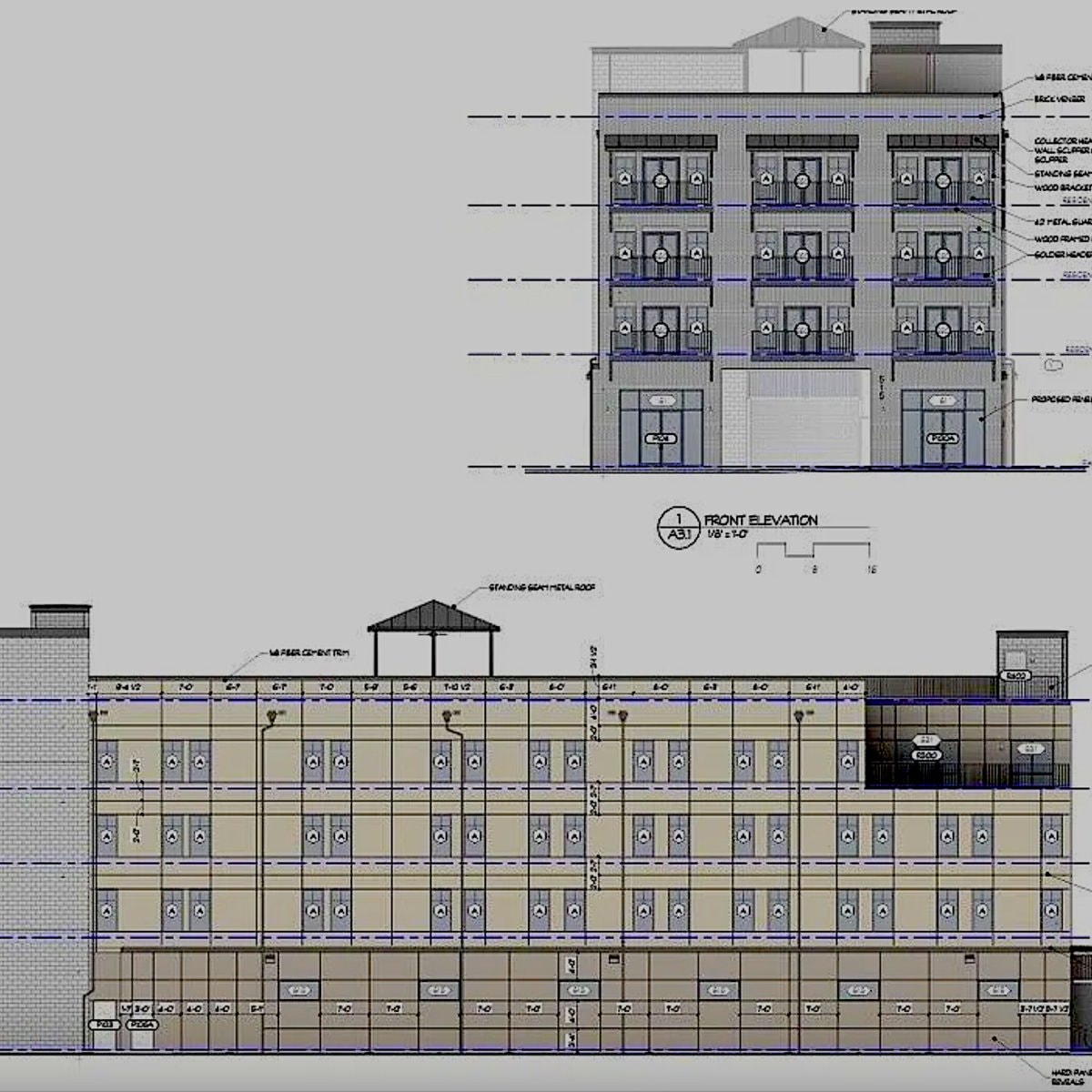 Elevation drawings for the proposed mixed-use redevelopment at 515 Whitehall St. SW