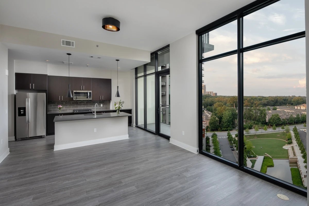 A residence interior at Akari Buckhead with views over Marie Sims Park