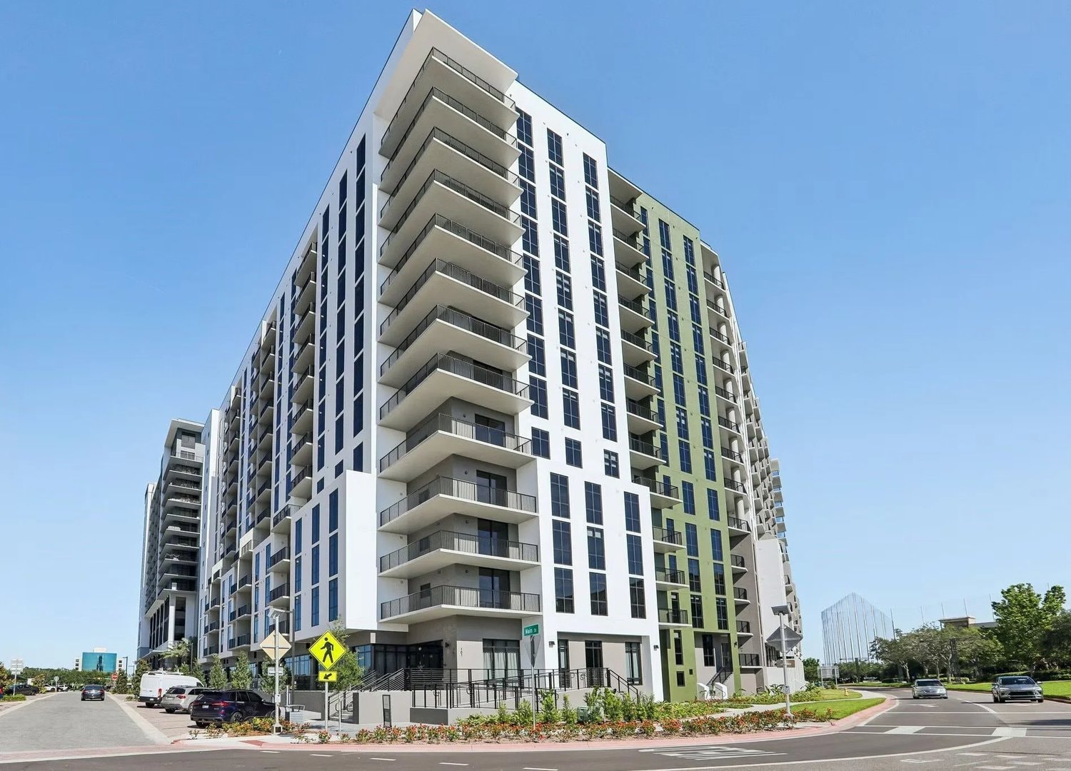 The completed 14-story ClearView apartment tower at Echelon City Center in north St. Petersburg