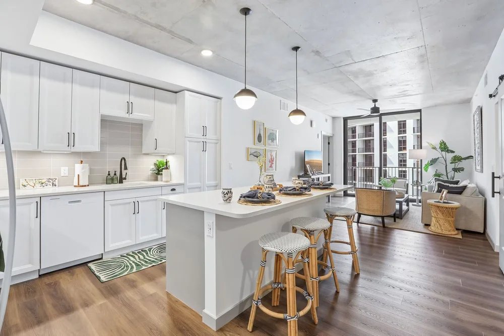 Open-concept kitchen and living area in a ClearView model residence