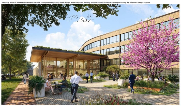 Conceptual rendering of the proposed Texas Municipal League headquarters in downtown Georgetown