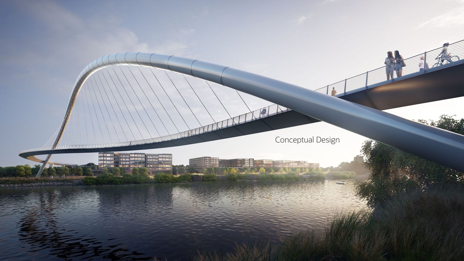 New rendering: Design revealed for Oracle bicycle and pedestrian bridge in Nashville - Axios Nashville