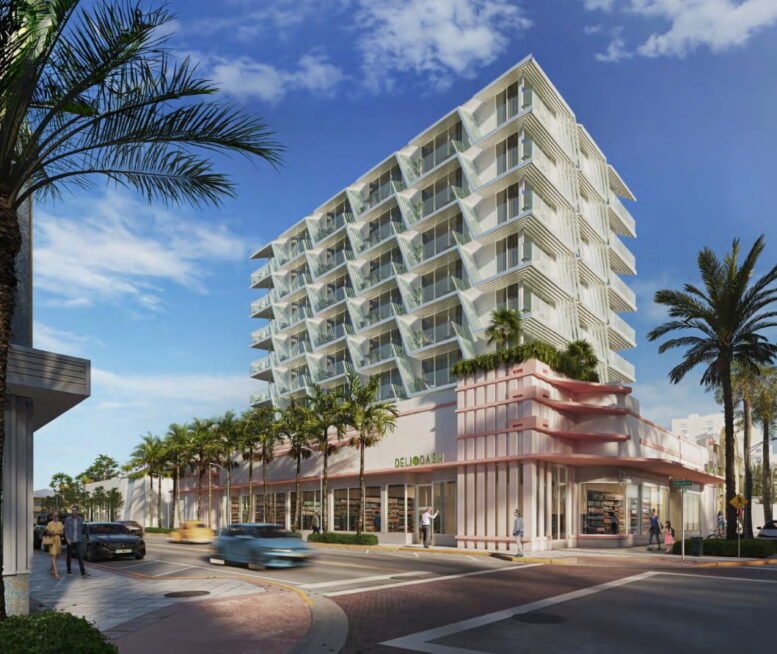 Rendering of the approved 11-story mixed-use development at 7410 Collins Avenue in Miami Beach
