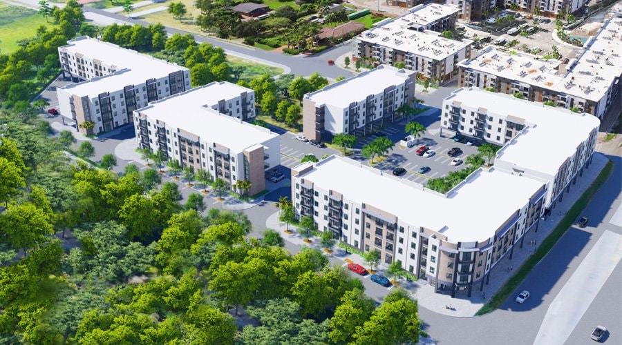 Aerial rendering of the multi-phase Artisan Pointe community in Naranja