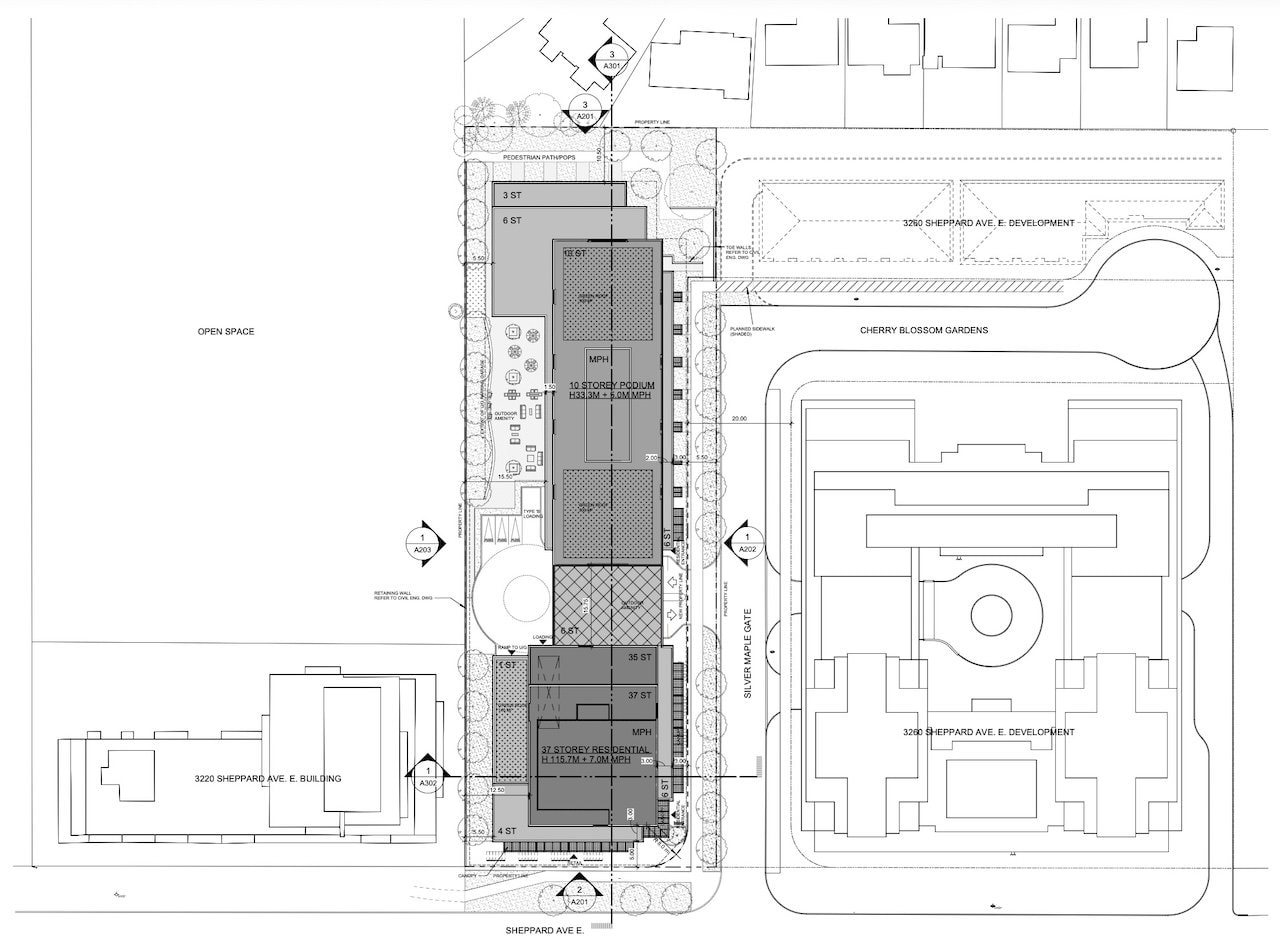 Site plan for the 37-storey residential proposal at 3252 Sheppard Avenue East