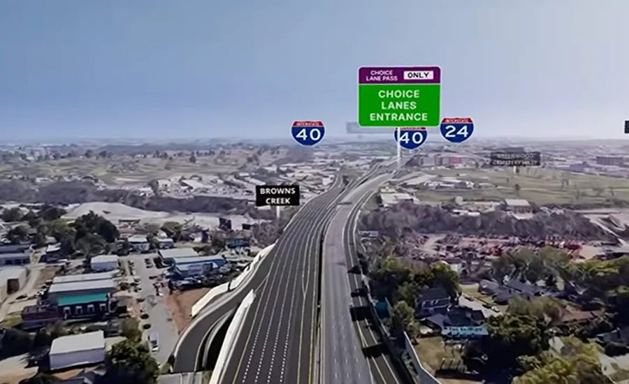 Rendering of the I-24 Southeast Choice Lanes entrance near the I-40/I-24 split in Nashville