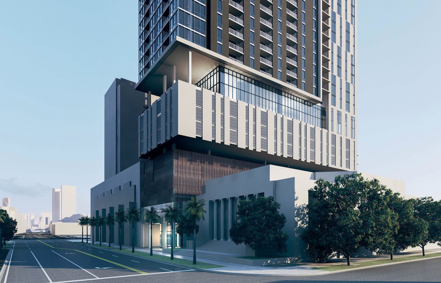Street-level view of the proposed tower podium at 1836 Biscayne Blvd