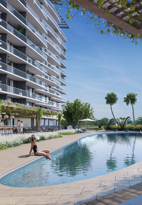 Rendering of the resort-style pool at Nexo Residences