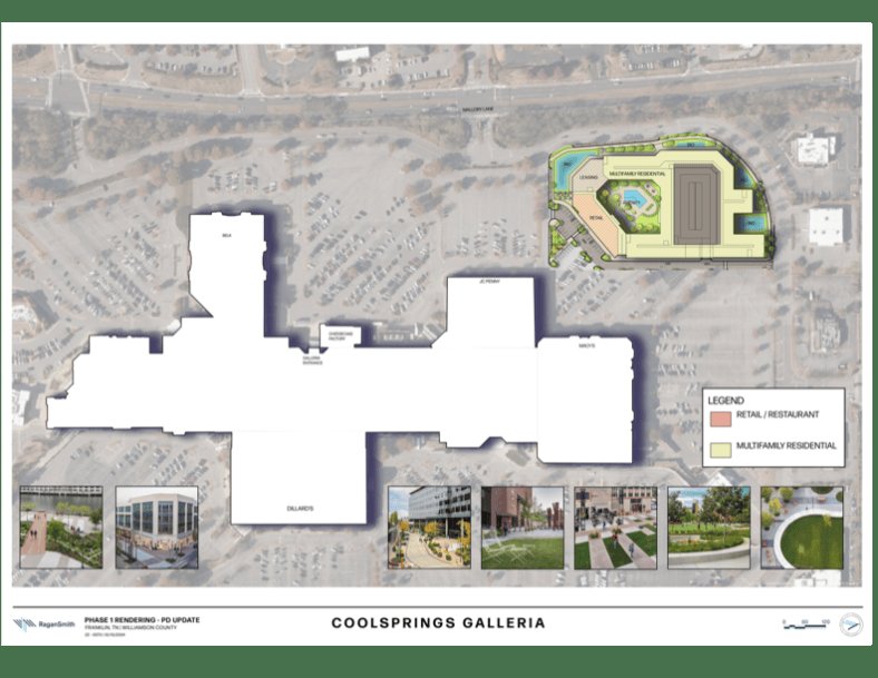 Phase 1 site plan for the CoolSprings Galleria redevelopment showing the multifamily residential parcel