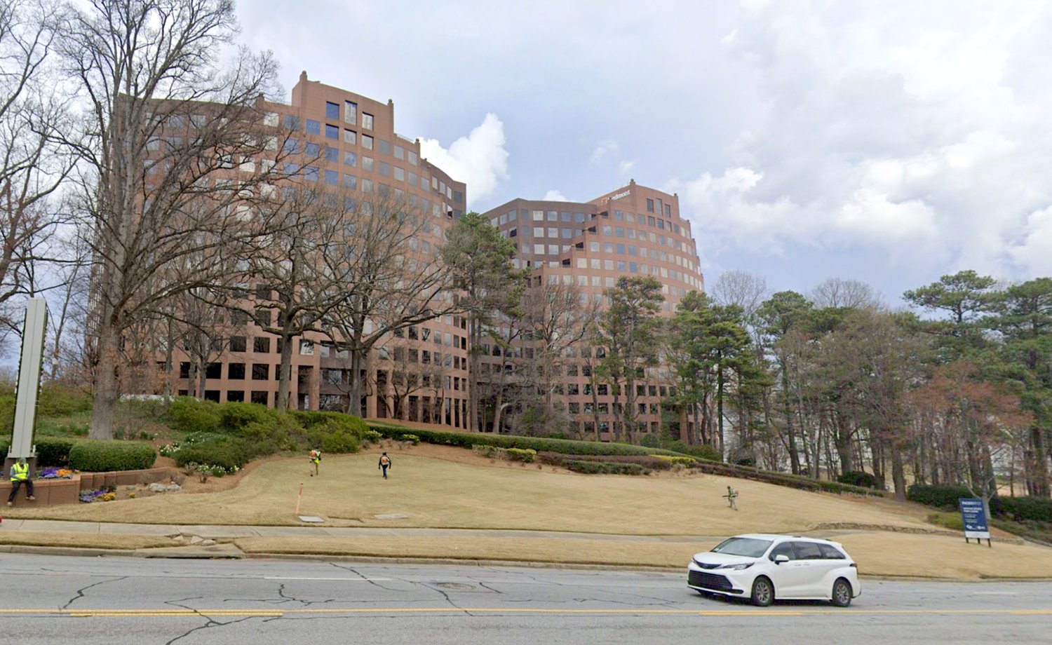 The twin Paces West towers viewed from Paces Ferry Road in Vinings