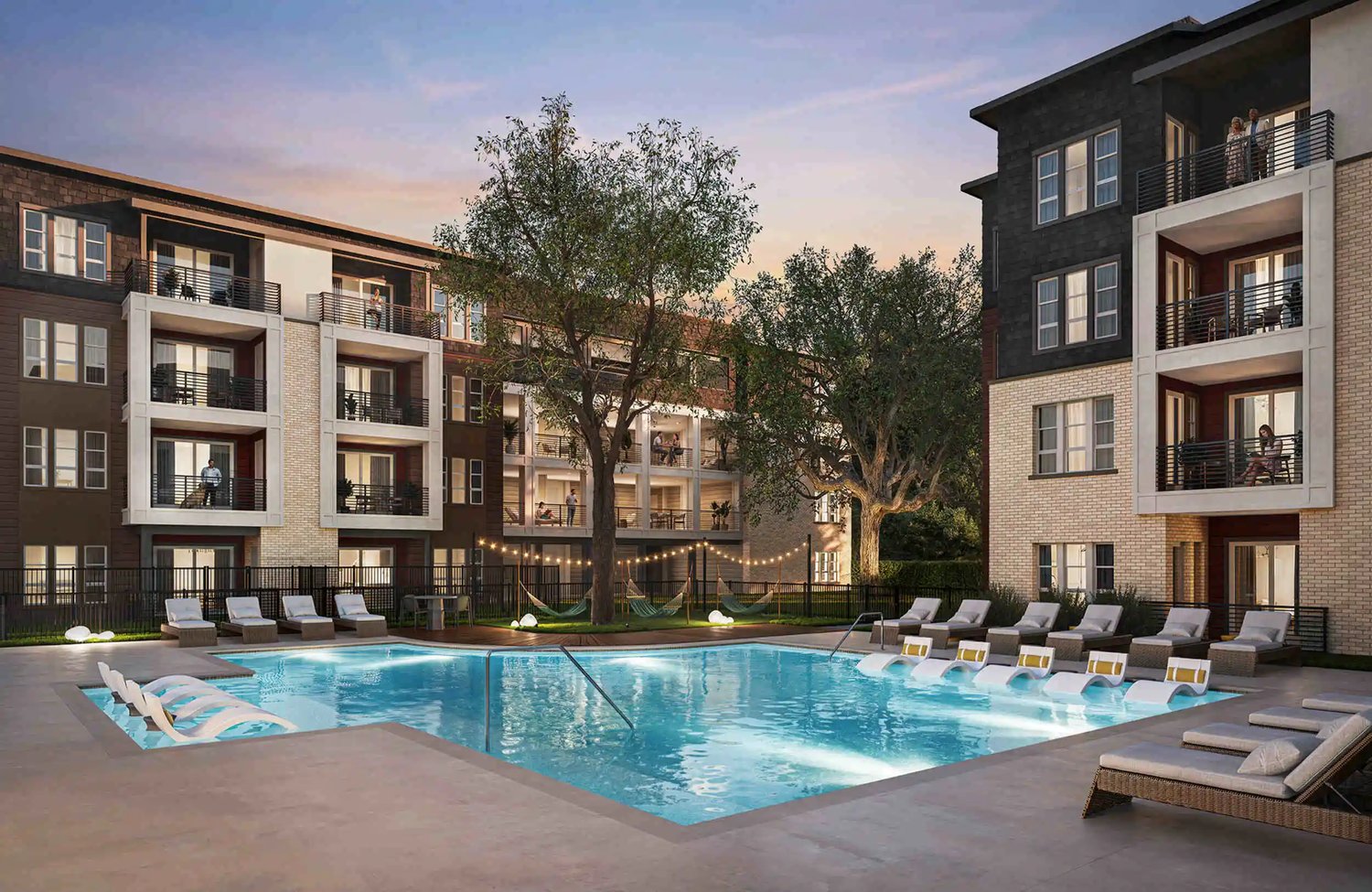 Rendering of the resort-style pool courtyard at Otto on the Trail